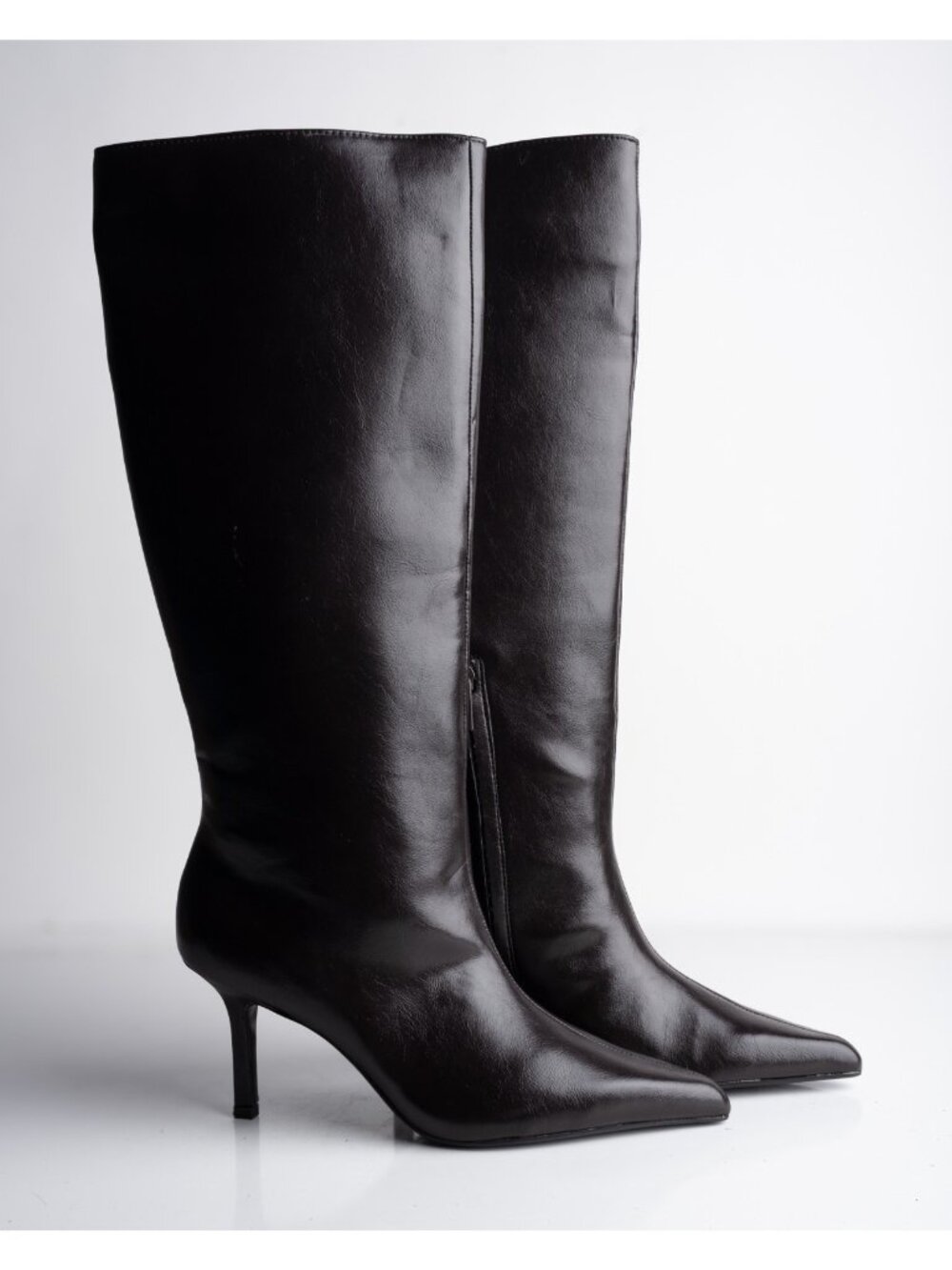 Zara Womens Boots Faux Leather Knee High Heeled Brown Sz US 7.5 EU 38 NWD - Picture 8 of 10